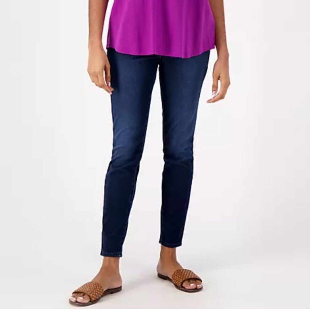 LOGO by Lori Goldstein Petite Knit Denim Leggings-Dark Wash-Petitie 0